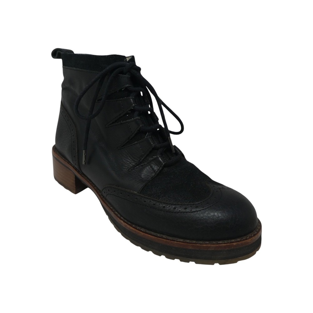 Matt Bernson Wingtip Ankle Boot Women 8 Black Leather Suede Lace Up Lug Sole